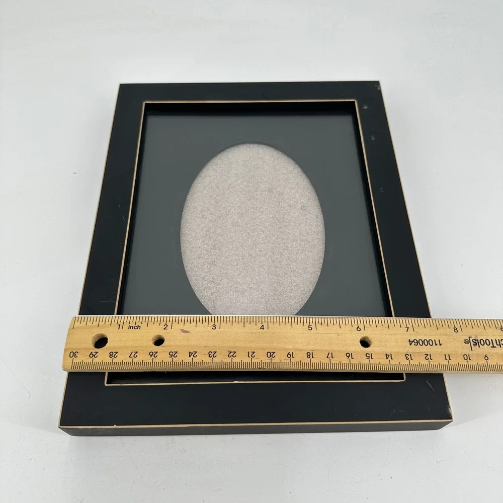 Black Wood Picture Frame with Oval Mat and Gold Trim Tabletop Wall Decor